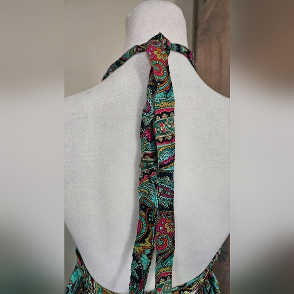 ASHLEY TAYLOR Paisley Silk Blend Halter Dress In Blue/yellow Mult. Size O/S NWT - Picture 10 of 11